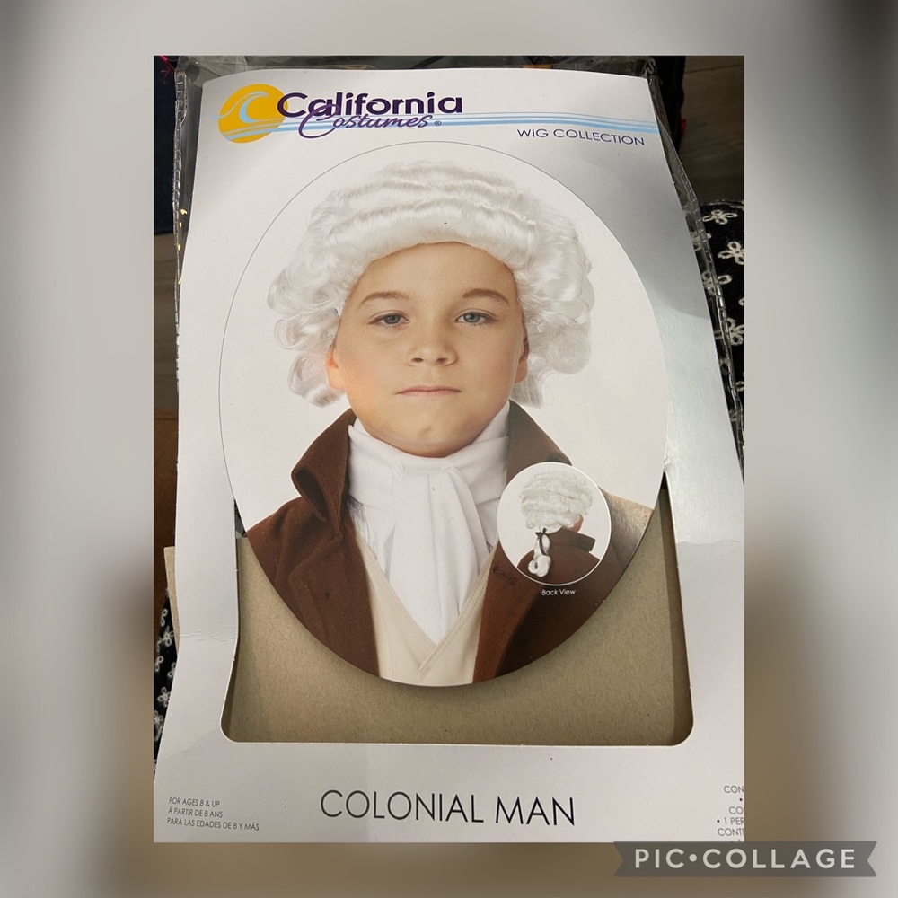 California colonial man costume wig .